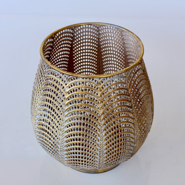 Medium Gold Metal Candle Holder With Glass